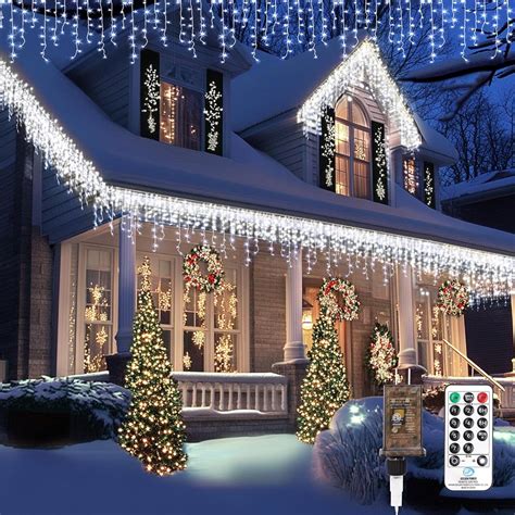 TOPPORTED Icicle Christmas Lights Outdoor,520 LED 49.2FT 8 Modes with ...