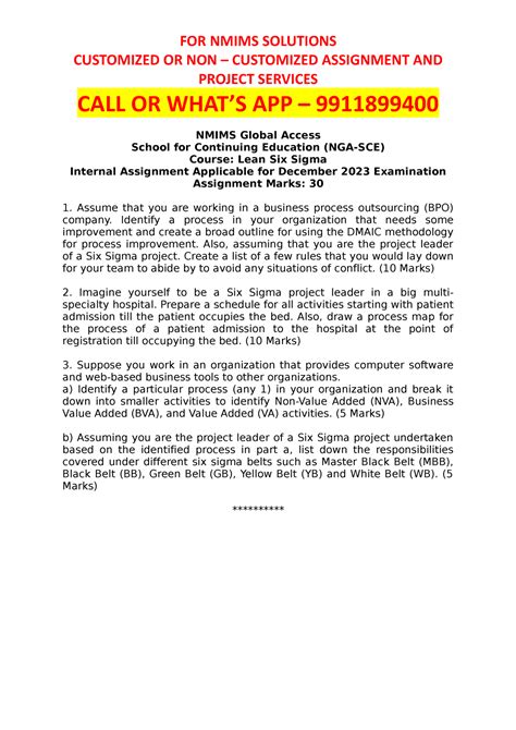 Lean Six Sigma Dec 2023 - FOR NMIMS SOLUTIONS CUSTOMIZED OR NON ...