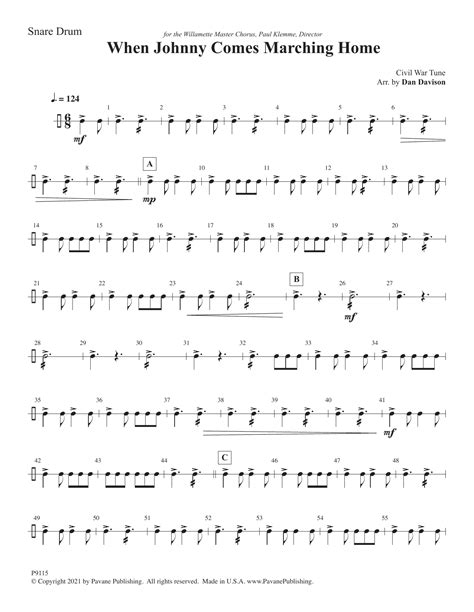 When Johnny Comes Marching Home - Snare Drum Sheet Music | Dan Davison ...