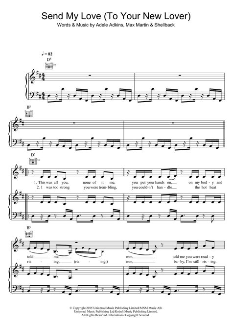 Send My Love (To Your New Lover) by Adele Sheet Music for Piano, Vocal & Guitar Chords (Right ...