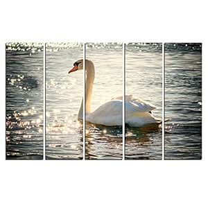 WENS White Swan 5 Panels Velvet Laminated Wall Art for Home Décor ...