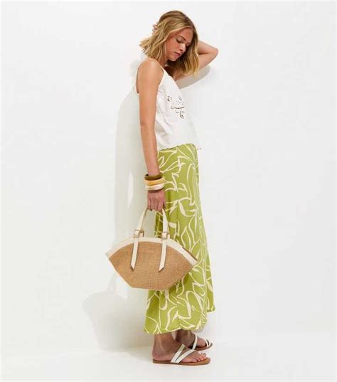 Light Green Crepe Sketch Floral Bias Cut Midi Skirt | New Look