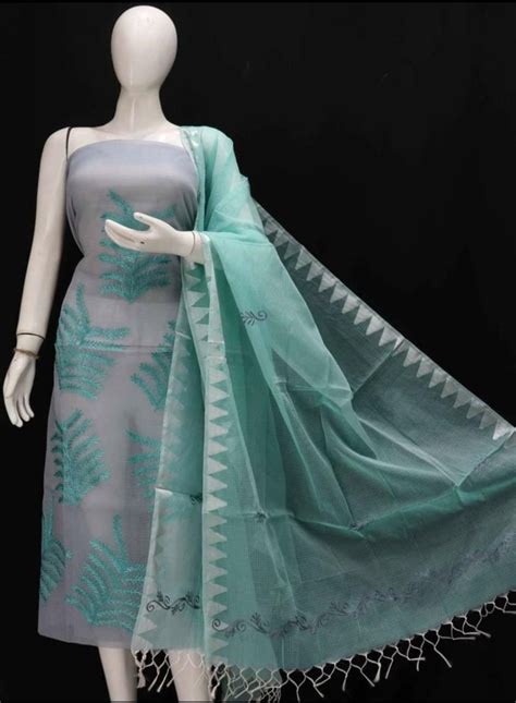 Kota Doria Embroidery Salwar Suit with Temple Border - Leheriya.com