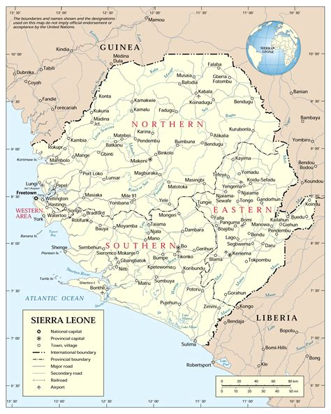 Administrative map of Sierra Leone with all cities. Sierra Leone ...