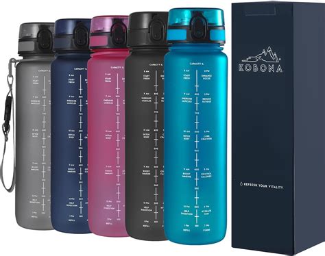 KOBONA 1L Motivational Water Bottle with Time Marking Hydration ...