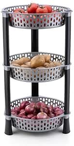 Finner Round 3 Layer Multipurpose Shelf Stand Basket Rack for Kitchen ...