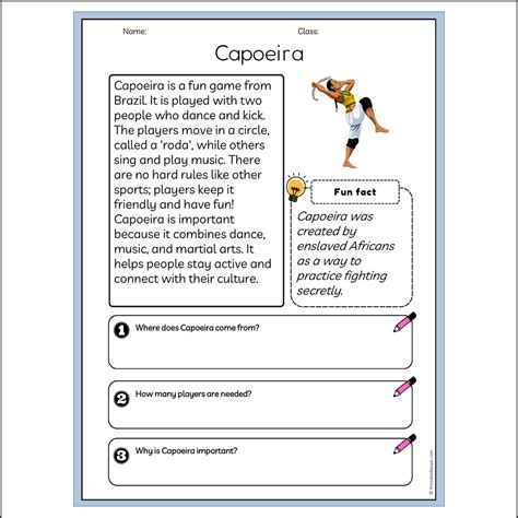 Capoeira | Reading Passage Comprehension Questions Writing Facts Works ...