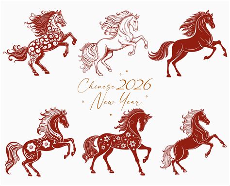 Chinese Zodiac Horse 2026 SVG. Lunar New Year Horses Silhouette Clipart ...