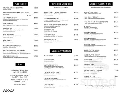 Johna's ITALIAN Restaurant menu in Johnston, Rhode Island, USA