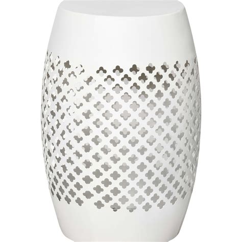 12.5" Steel Patio Side Table, Round Hollow Drum, White, Multipurpose ...