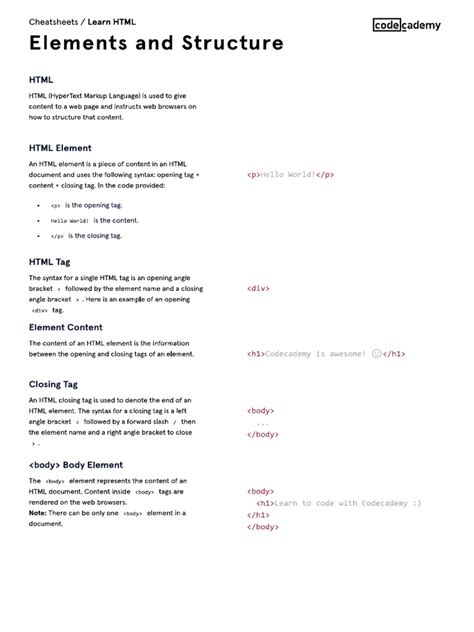 HTML Beginner Cheat Sheet 的图像结果