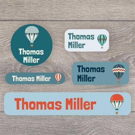 Personalised hot air balloon name labels, School name tags, School name ...