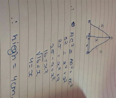 the base of an isosceles triangle is 6cm and each of its equal sides is ...