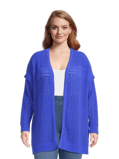 Terra & Sky Women's Plus Open Front Chenille Cardigan Sweater ...