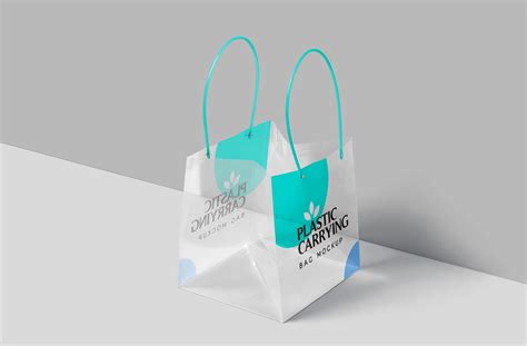 Transparent Plastic Carry Bag Mockup – Side View | ZippyPixels