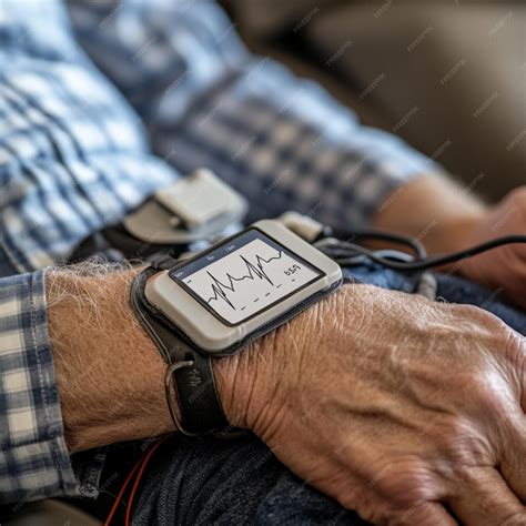 Wearable heart monitor device being used by a patient for continuous ECG monitoring | Premium AI ...
