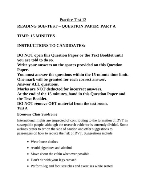 Reading Q - OET PREPARATION MATERIALS - Practice Test 13 READING SUB ...