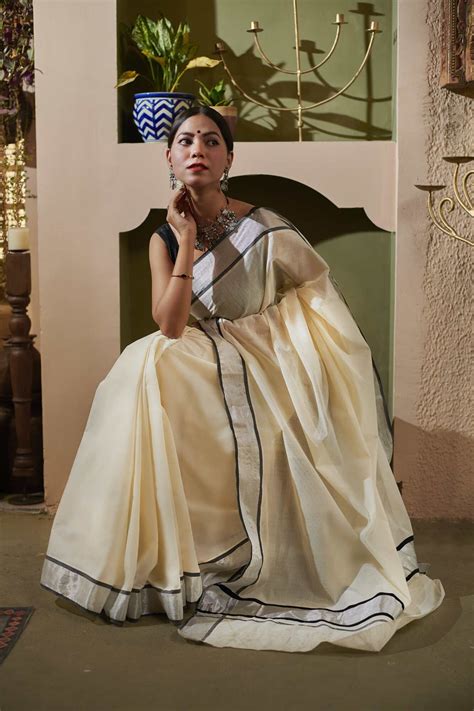 Ready To Wear Beautiful Kerala Kasavu Tissue Cotton with Zari Border W