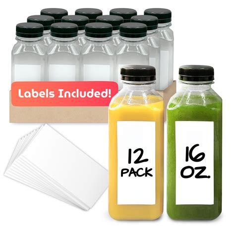 Amazon.com: Reli. Plastic Juice Bottles [12 Pack] [16 oz] Square 16 oz ...