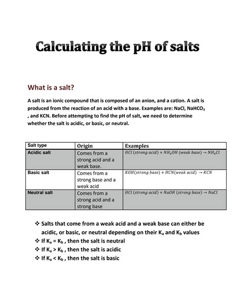 SOLUTION: How to find the ph of salts - Studypool