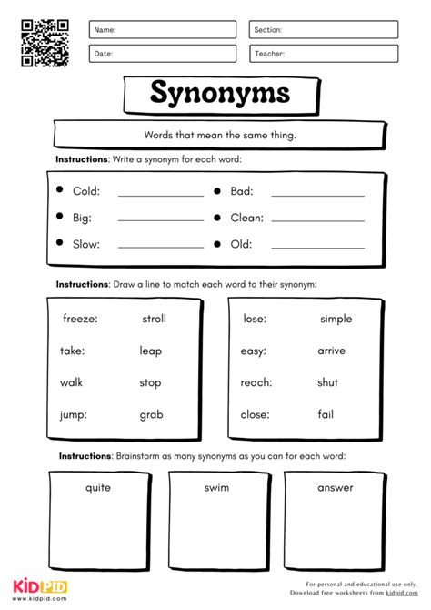 Synonyms Worksheets For Grade 2 - Kidpid