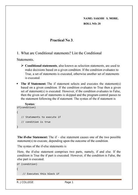 I.P Practical 3 - Imperative Programming - NAME: SAKSHI S. MORE. ROLL ...