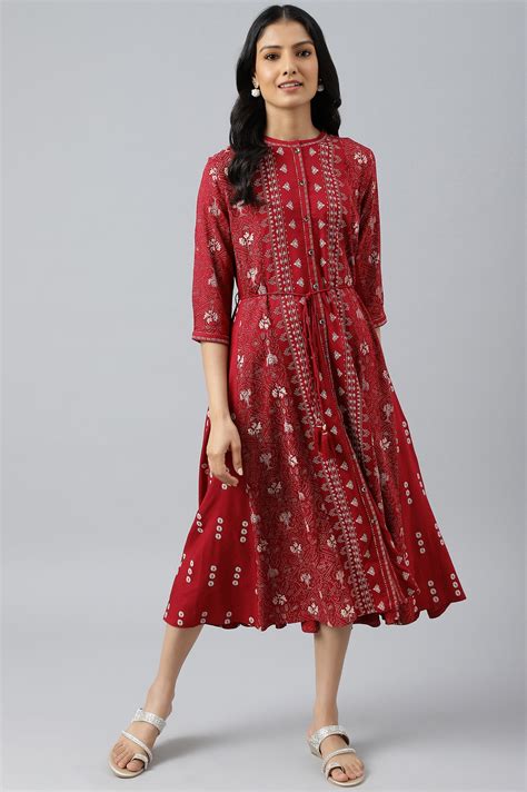 Buy Maroon Floral Printed Panelled Indie Dress @ 2999 | W for woman ...