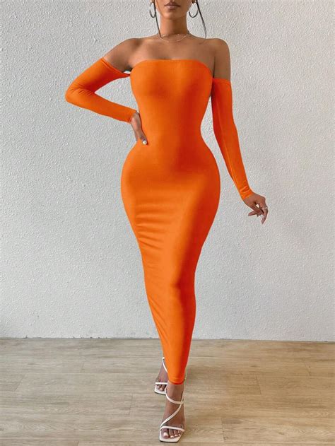 VaVaBold Women Chain Decorated Off Shoulder Backless Bodycon Dress With ...