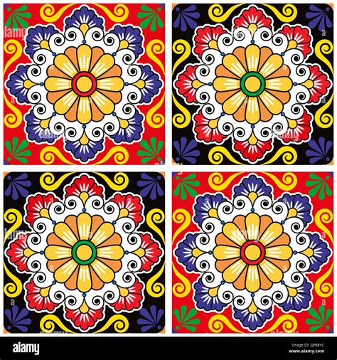 Mexican inspired vector tiles seamless pattern - talavera repetitive ...