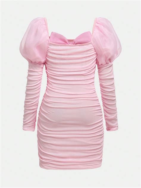 Retrotrend Kids Tween Girls Tulle Dress With Puff Sleeves And Large Bow ...