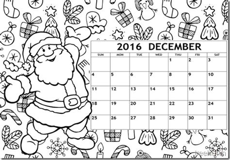 December 2016 Calendar Coloring Page Free Printable