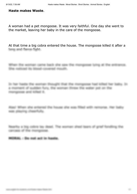 SOLUTION: Haste makes waste moral stories short stories english - Studypool