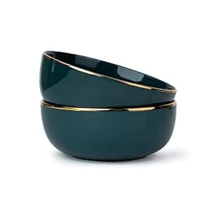 Shay Ceramic Serving Bowls Set, 1000ml, 2 Piece, Teal Gold | Glossy ...