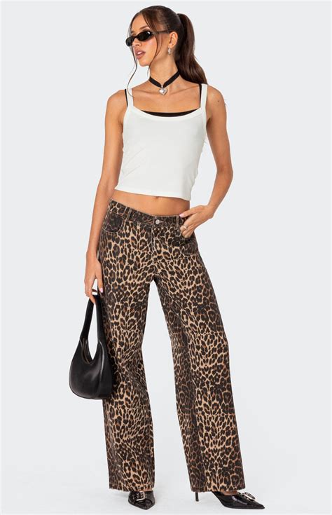 Edikted Leopard Printed Low Rise Jeans | Pacsun