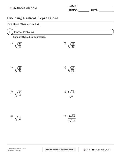 Radical Expression Worksheet Quiz & Worksheet Simplifying Radical