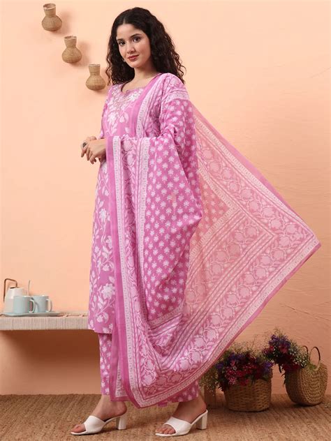 Buy cotton kurta, trouser & pant set with dupatta for women – Yufta Store