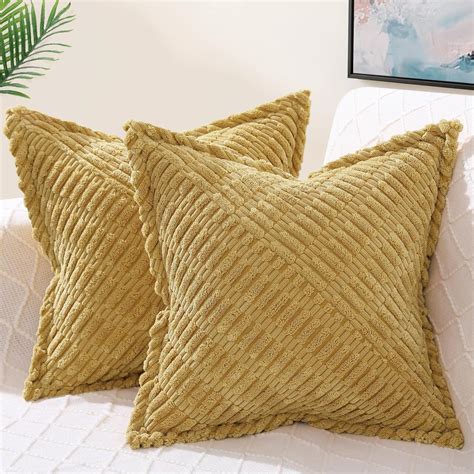 Amazon.com: decorUhome Decorative Mustard Yellow Throw Pillow Covers ...