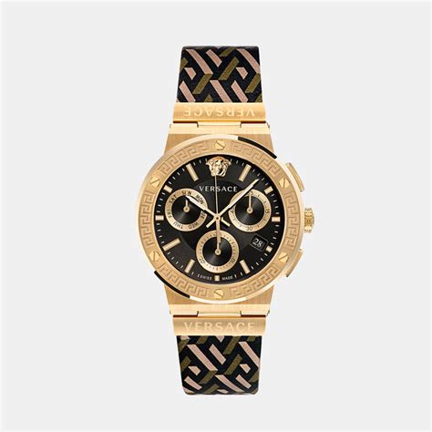 Versace Men Quartz Black Dial Chronograph Leather Watch VEZ900621 ...
