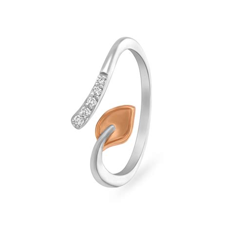 Leaf Motif Platinum And Diamond Finger Ring