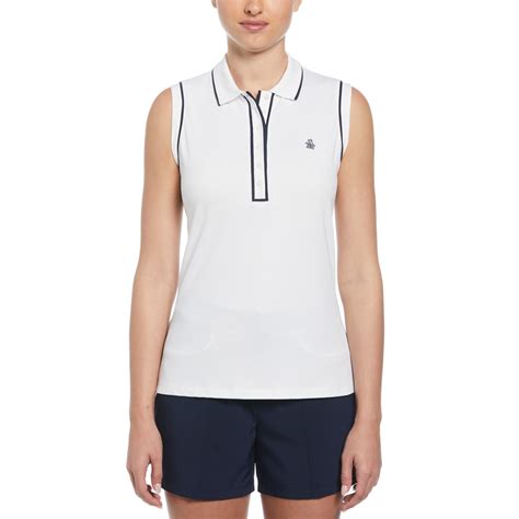 Original Penguin Women's Sleeveless Polo in Bright White with Contrast ...