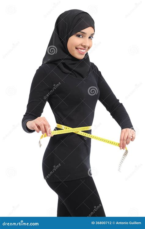 Beautiful Arab Saudi Fitness Woman Measuring Her Waist with a Tape ...