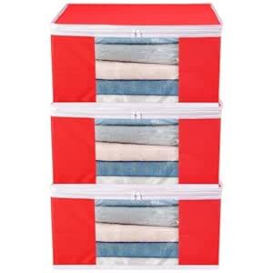 AMAK INC Saree Cover Set of 3 Non Woven Fabric Plain Clothes Organiser ...