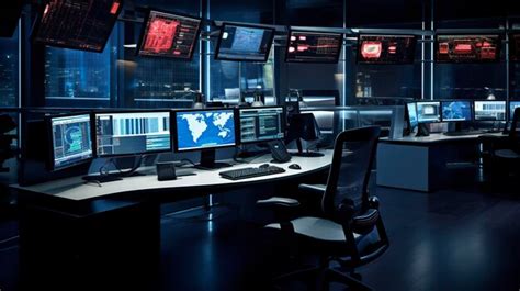 A photo of a call center setup with multiple monitor | Premium AI ...