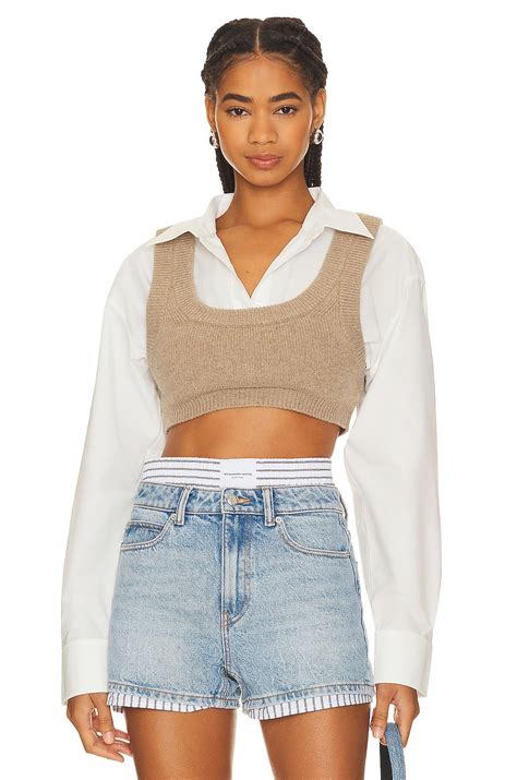 Alexander Wang Cropped Bilayer Top in Oatmeal Melange | REVOLVE