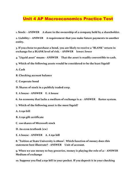 Unit 4 AP Macroeconomics Practice Test - Scholarfriends