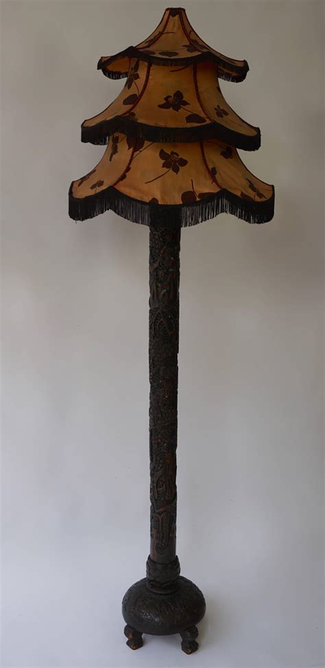 1920s Fine Antique Chinese Carved Floor Lamp with Pagoda Shade For Sale ...