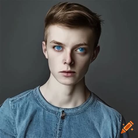 Portrait of a person with blue eyes and brown hair on Craiyon