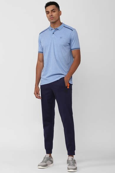 Buy Men Blue Textured Polo Neck T-shirt Online - 890089 | Van Heusen