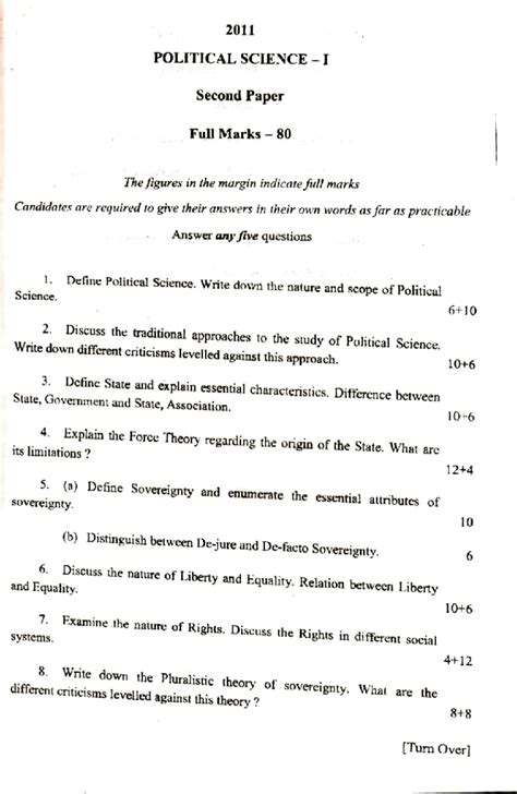Cu 1 sem 2011 PYQ - Political Science II Previous Year Questions - Studocu