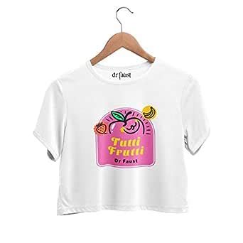 Dr Faust Tutti Fruity Fruit Tattoo Printed White Crop Top T-Shirts Tee ...